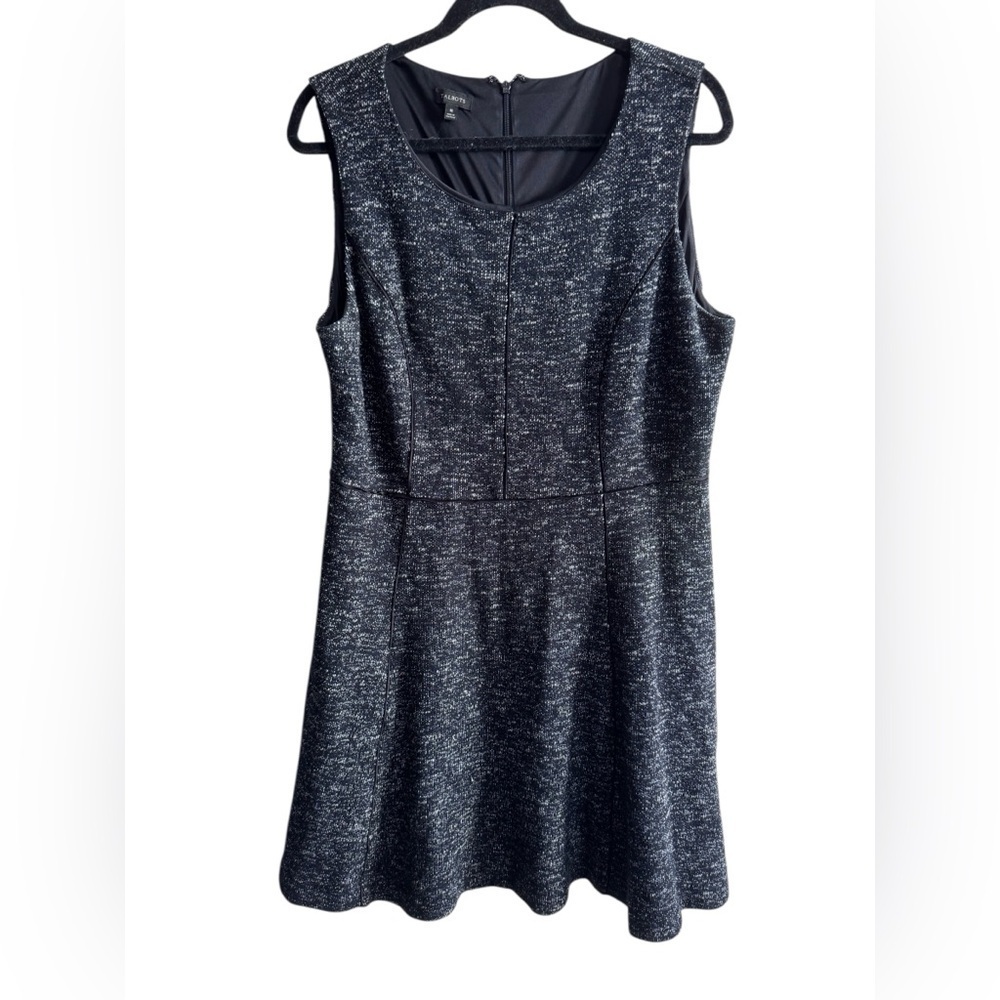 Talbots Black Gray Tweed Knit Fit & Flare Sleeveless Dress Size 16